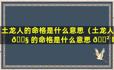 土龙人的命格是什么意思（土龙人 🐧 的命格是什么意思 🌲 啊）